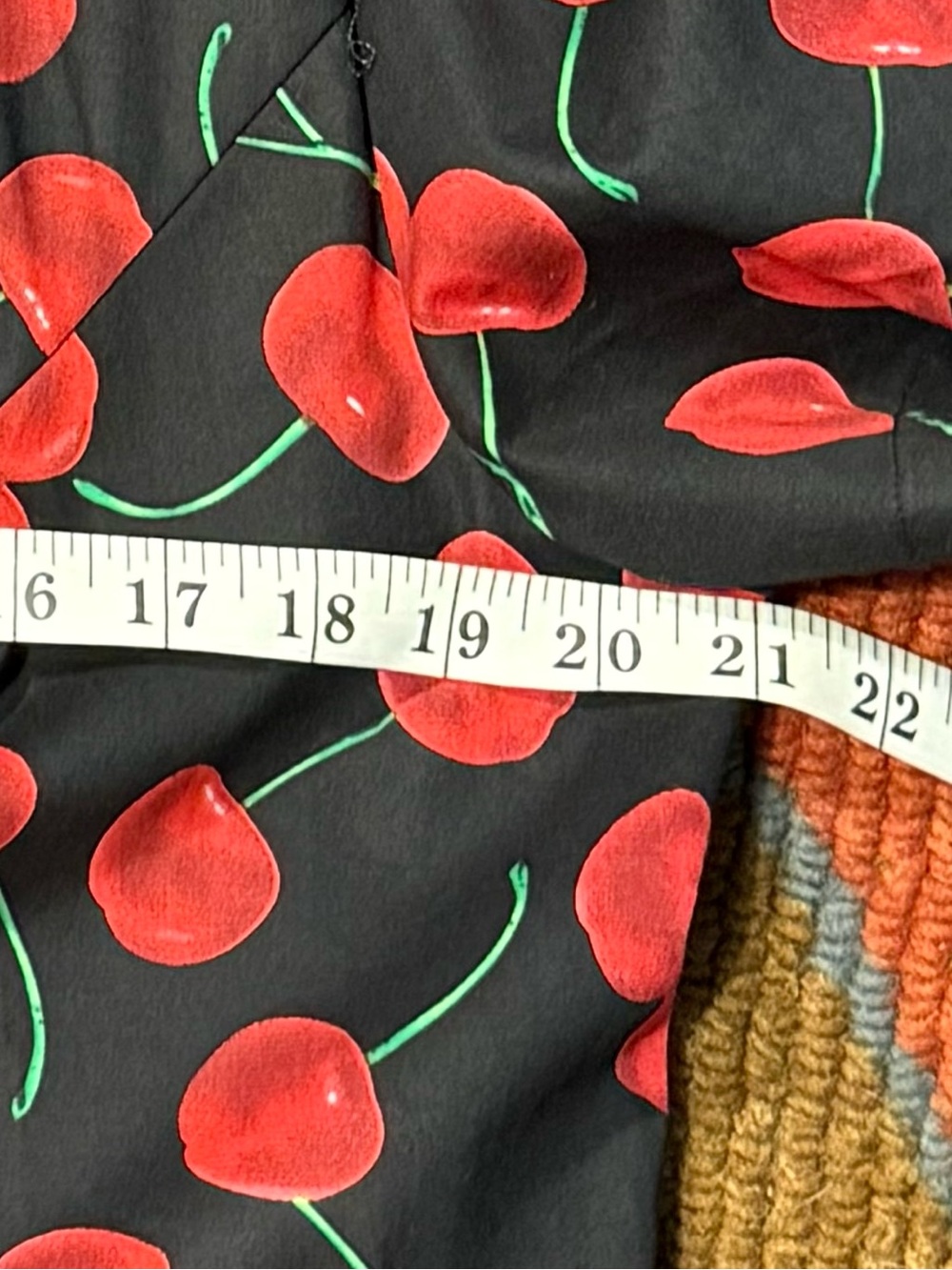 Red Cherry Print dress— Women's Elegant Tie-Waist. 42" bust. 16W - Picture 4 of 7